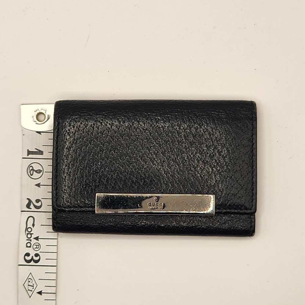 GUCCI Vintage Black Textured Leather 6-Key Holder Case Wallet Silver Metal Bar - Picture 4 of 10